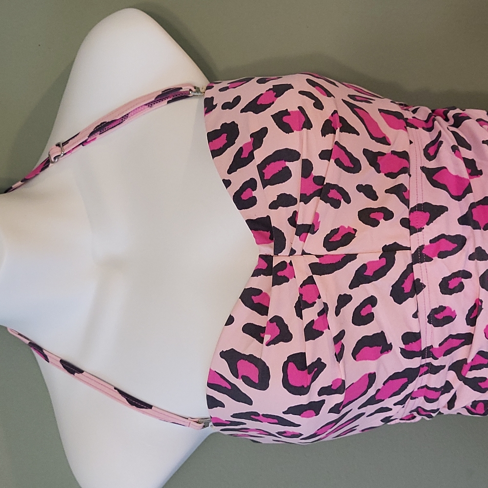 DKNY pink leopard tankini runched top and Bottoms - Picture 5 of 16